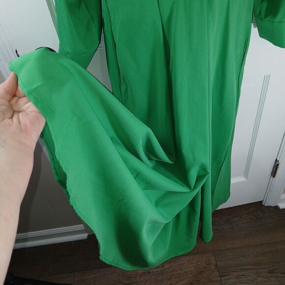 Women's Green Collared Shirt Dress Long Sleeve Midi Pleated Dress By UOOZEE - Picture 7 of 16